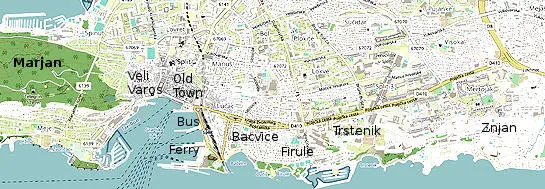 Map of  Split with location of Bacvice