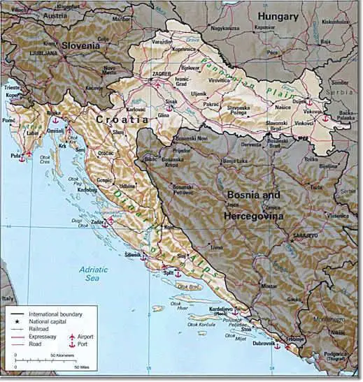 Topographical Map of Croatia
