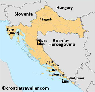 Map of Croatia with top sights