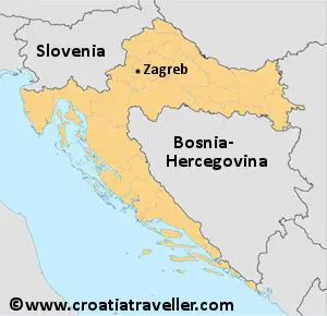 Zagreb on a Croatia map