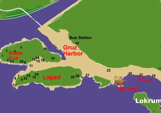 Map of Dubrovnik's neighbourhoods with their hotels