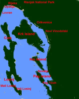 Map of the Kvarner coast and islands