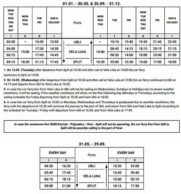 Split Vela Luka-Ubli car ferry
