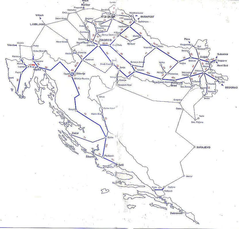 Map of Croatia's railway network
