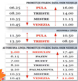 Venice-Pula bus timetable
