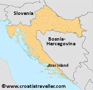 Brac Island on a map of Croatia