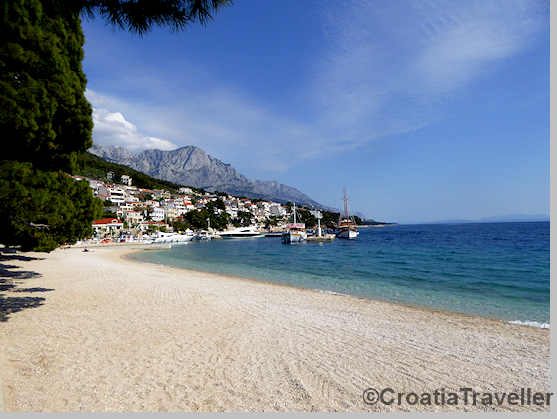 Brela beach with town view