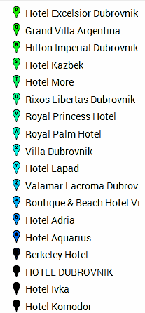 Dubrovnik Hotel Map Key