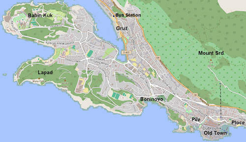 Map of Dubrovnik's neighbourhoods