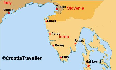 Map of Ferries to Istria from Venice