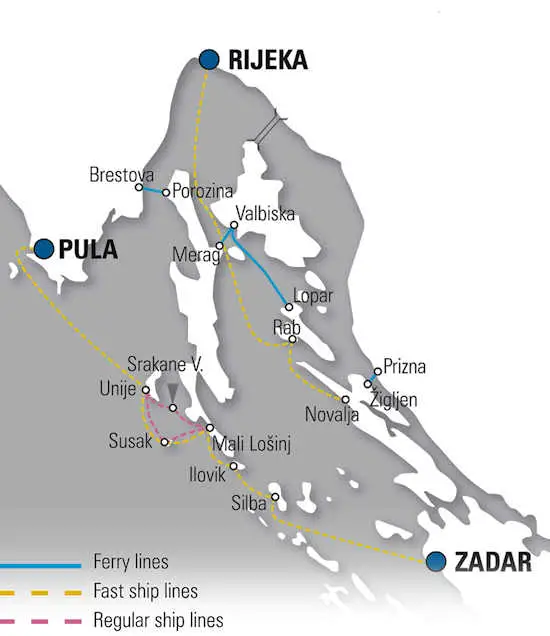 Rijeka-Zadar Ferry Map